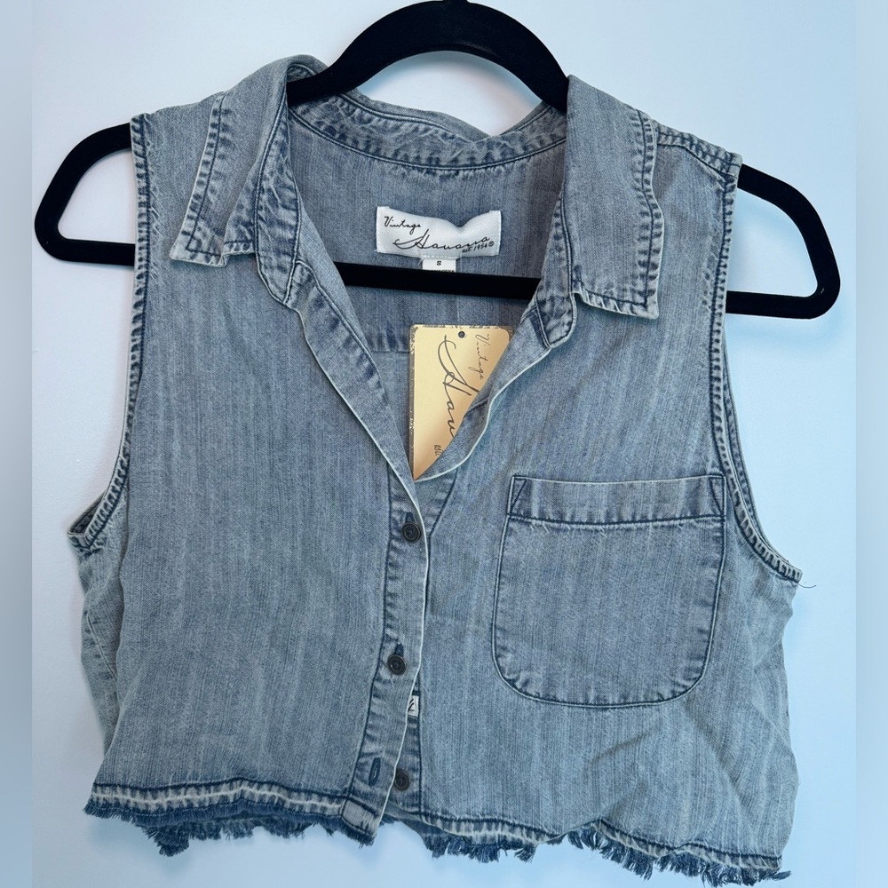 Vintage Havana denim cropped button front vest